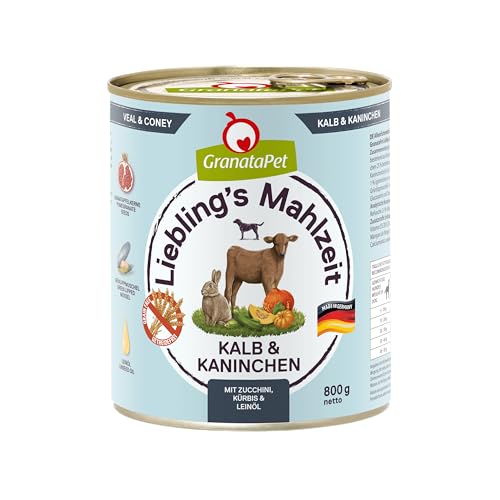 GranataPet Liebling's Mahlzeit Kalb & Kaninchen, alimento húmedo para Perros, Comida para Perros sin Cereales y sin azúcares, alimento Completo, 6 x 800 g