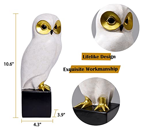Quoowiit Owl Statue For Home Decor Accents Office Decoration,Hand-Crafted Owl Sculptures For Shelf Decor,Modern Bird Figurine For Bookshelf Desktop Mantel Cabinet Living Room Bedroom Ornament(White) #TOP3
