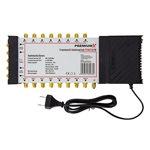Premium X PXMS 5/16 Multischalter mit Netzteil Multiswitch 1 SAT für 16 Teilnehmer Satverteiler...