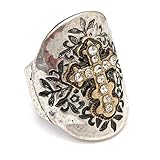 Western Collection Vintage Hammered Stretch Ring Cross Gypsy Patina or Copper (Silver)