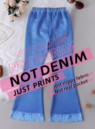 Girl's Imitation Denim Print Flare Pants - 3D Bowknot Raw Hem Jeans Graphic Leggings Bell Bottom Outfits2