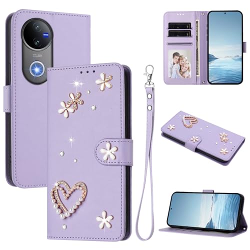 �X�}�z�P�[�X �Ή��@�� for Vivo V50 5G / V50E �������[�h�y�J�[�h�z���_�[�t�����z �t���b�v�J�o�[ �}�O�l�b�g�o�b�N�� �L�b�N�X�^���h�z Purple