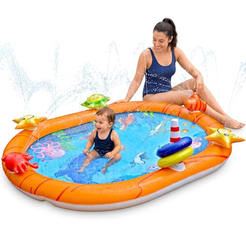 Splosh Sealife Splash Pad Pool For Toddlers With Max 10cm Pool Depth - Splashing/Paddling Pool For Kids Age 2-5 Years - Includes BONUS Inflatable Games - Toddler Swimming Pool - Size 1.5m x 1.15m