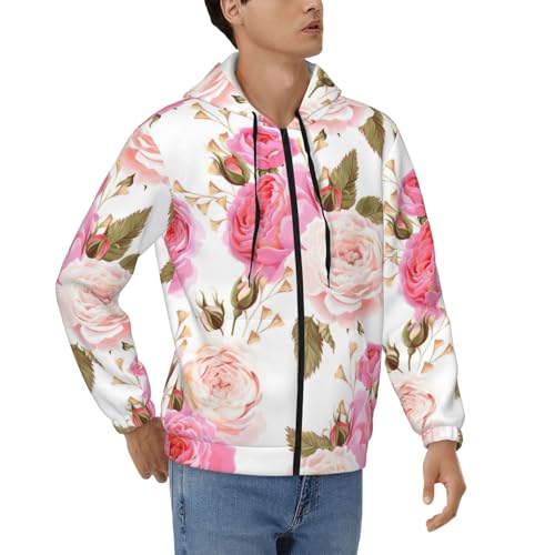 Sweat à fermeture éclair homme en polyester à fleurs roses du S au 3XL
