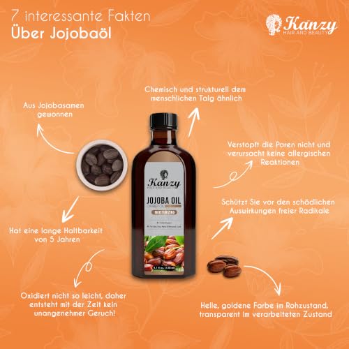 Kanzy Jojobaöl Kaltgepresst 100% Reines Gold, 120ml für Haut, Haare und Nägel, Gesichtsöl und Körperöl, Vegan & Hexanfrei, Jojobaöl… – Ansicht 4