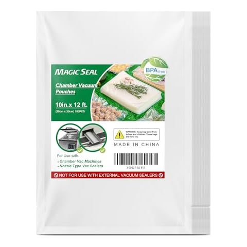 MAGIC SEAL Chamber Machine Vacuum Pouches, Vacuum Sealer Smooth Flat Bags for Food Storage, BPA Free, 10 x 12 Inch, Pack of 100 Pre-Cut - NOT Compatible with FoodSaver Type Vacuum Sealers Cover