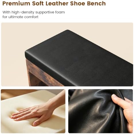 HOMEMORE Storage Benches with Cushion Shoe Bench for Entryway with 2 Shelves Shoe Organizer for Hallway Bedroom Living Room Vintage Brown - 4