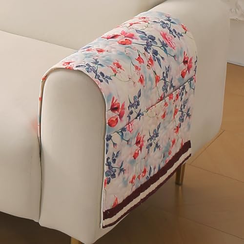Image of HOKIPO 'Florentina Series' Premium Holland Velvet Sofa Arm Cover with Foam Filling & Anti Slip Backing | 2 Pcs | Scarlet Rose Ivory (IN-876-V4*2S)