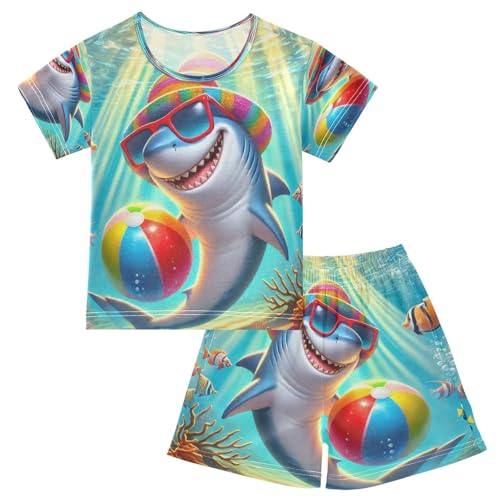 Shark Beach Ball Summer Pajama Set Short Sleeve Nightwear Soft Clothes Set Summer Pajamas Cotton 5Y