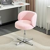 VINGLI Cute Small Swivel Desk Chair Comfy no Wheels,Ergonomic Low-Back Lumbar Support Vanity Nail Tech Computer Task Stool Girls Women Kids Chair for Home Office,Height Adjustable,Teddy Fleece,Pink