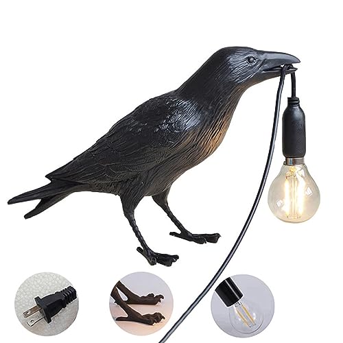 Image of NorDiem Crow Table Lamps Bird Desk Lamp Bedroom Wall Sconce lamp Light Resin Decoration E12 110V LED Bulb (Black Sitting Table Lamp)