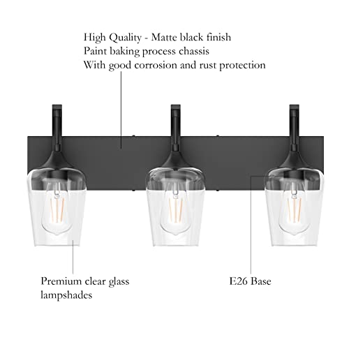 Ralbay Matte Black Vanity Light Fixtures 3-Lights Industrial Black Bathroom Vanity Light With Clear Glass Vintage Edison Wall Light Fixture For Bathroom #TOP3