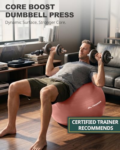 Image of Trideer Yoga Ball for Exercise, Pilates, Core & Balance Training, Stability Ball for Pregnancy & Birthing Prep, Physical Therapy, Daily Stretching, Office Chair for Active Sitting, Quick Pump Included