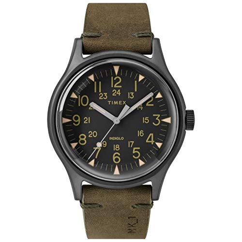 Timex Men's MK1 40mm Stainless Steel Analog Quartz Leather Strap, Green, 20 Casual Watch (Model: TW2R97000VQ)