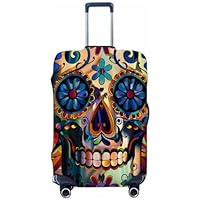 Mexpekil Flower Sugar Skull Halloween Luggage Cover Fit 29-32in Suitcase Travel Trolley Case Anti Scratch Dust Cover Elastic Luggage Protector for Vacation Trip