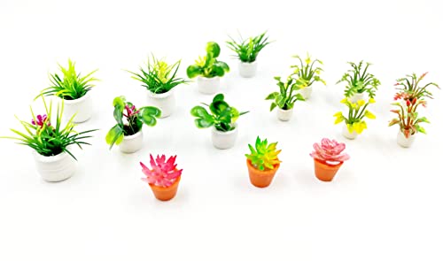 Birostiana Miniature Dollhouse Accessories 16 Pieces Miniatures Plants Flowers Bonsai Greenery Ornament Mini Toys for Dollhouse Fairy Garden Landscape DIY Decor Craft