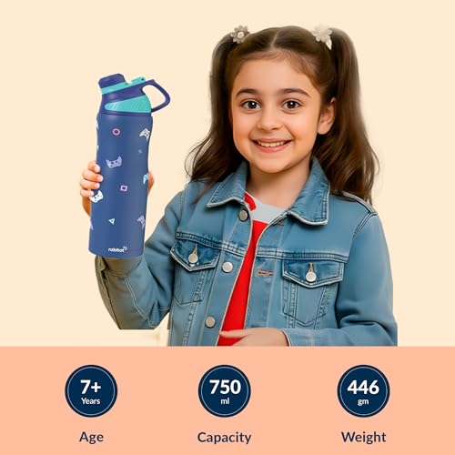 Image of Rabitat ZYLO Max Insulated Water Bottle for School Kids 750ml | Steel Water Bottle for Kids | Kids Water Bottle | 2 Year Brand Warranty | Hot & Cold Upto 24 Hours | School, Gym, Outdoor GameOn