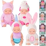 Vueos 4 Pcs 4 Inch Mini Baby Doll Playset Lifelike Reborn Baby Dolls with Cute Animal Clothes Gifts for Girls Boys Birthday Christmas (Lovely Style)