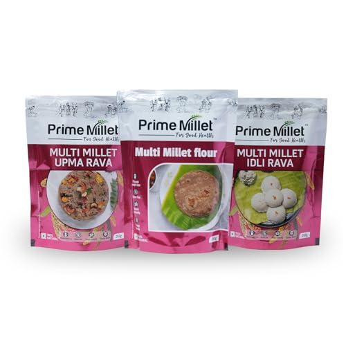 Image of Prime Millets Organic Whole Multi Millet | Multi Flour | Idli & Upma Rava | Pack of 3 (750g Each) | High Fiber | Healthy Digestive Meals | Premium Quality
