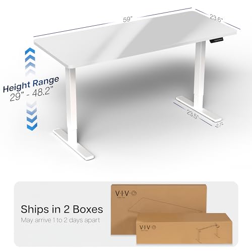 Image of VIVO White Dry Erase 60 x 24 in Standing Desk, DESK-KIT-1W6WE | Electric, Holds 220 lbs, Sit Stand, Height Adjustable Whiteboard Table, Solid One-Piece Top, 1B Series, White Frame