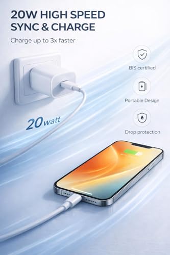 Image of 20W PD Fast Charger Adapter with 1 Meter Type C to C Data Syn. Cable Compatible with iPhone 16 /16 Plus /16 Pro /16 Pro Max, 15 /15 Plus /15 Pro /15 Pro Max, Laptop & Other C Type Devices