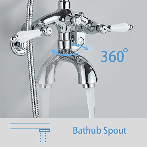 Ackwave Shower System Clawfoot Tub Shower Faucet Kit Chrome Polished Shower Faucet With Handheld Shower Head Set Wall Mounted 2 Handle Telephone Shape Vintage Style #TOP2