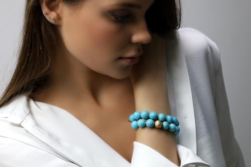 Bracelet turquoise noué main et or brossé, un bijou d'exception