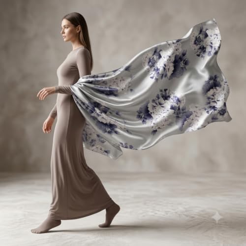 Image of Women's Floral Printed Silk Scarf | Premium Soft Lightweight Stole & Shawl | Fashion Neck Wrap for Wedding, Evening, Travel & Daily Wear | 180 x 90 cm