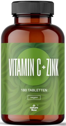 Vitamin C Zink Tabletten hochdosiert 180 Stück Jahresvorrat vegan & produziert in Deutschland Laborgeprüft - Verpackung kann variieren