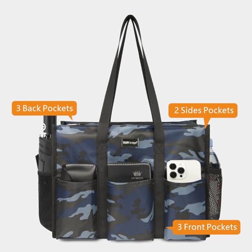 Image of TOPDesign Utility Water Resistant Tote Bag with 13 Pockets, Top Zipper Closure & Thick Bottom Support, for Working Women