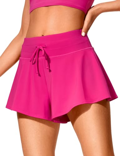 Image of CRZ YOGA Flowy Ruffle Board Shorts 2'' | Built in Brief, High Waisted, Tummy Control, Beach, Skirty Swim Skorts for Women