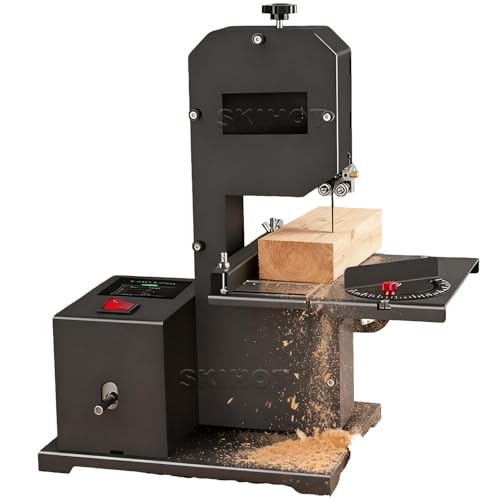Sierra de cinta para corte de madera, 800 W, 230 V, altura de corte de 70 mm, base de metal reforzada, cortes biselados de 0 a 45°, ideal para pequeños talleres y proyectos de bricolaje