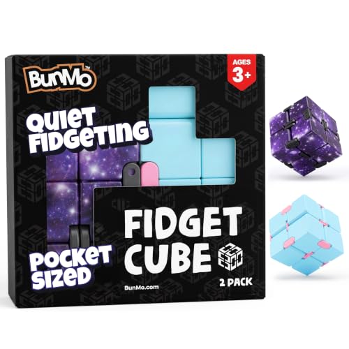 Image of BunMo 2 Pack Infinity Fidget Cube - Pocket Fidget Toys for Kids & Adults - Quiet Folding Desk Fidget with Smooth Hinges, Durable ABS, Portable Sensory Cube