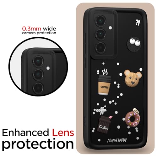 Image of Outlouders Back Cover for Samsung Galaxy A55 5G | Cute Fun Cartoon 3D Bear Silicone | Full Body Protection Bumper Case (Black)