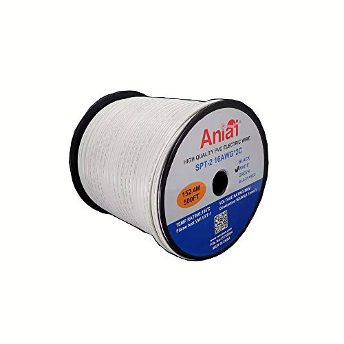 Authentic Crazy Deals Aniai Spool 16/2 SPT-2 Bulk Lamp Cord, 300-Volt 16-Gauge (250ft-SPT2-16AWG, White)