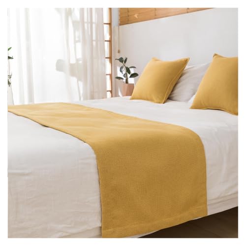 Camino de cama waffle amarillo de 45x180cm para decoración textil de dormitorios 2