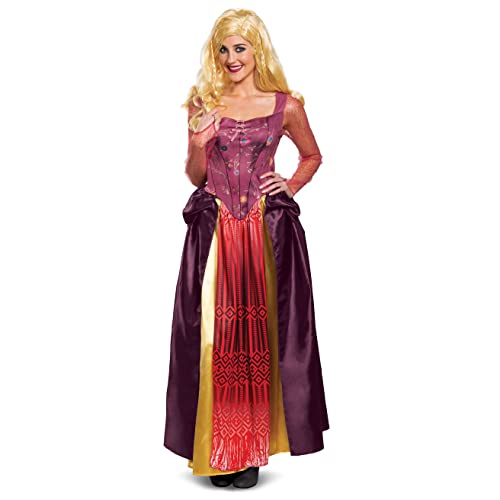 Sarah Sanderson Costume, Deluxe Official Disney Hocus Pocus Costume Sarah Dress, Adult Size Small (4-6)