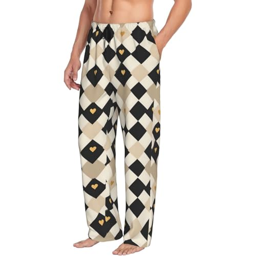 Mens Pajama Pants - Geometric Heart Print Soft Sleep Lounge Pants For Men, Casual Pj Bottoms With Pockets