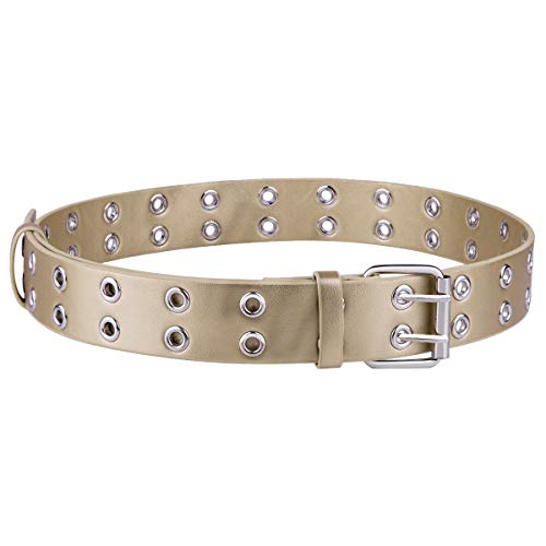Sportmusies Double Grommets PU Leather Belts for Women Men, Fashion Solid Color Jeans Waist Belt4