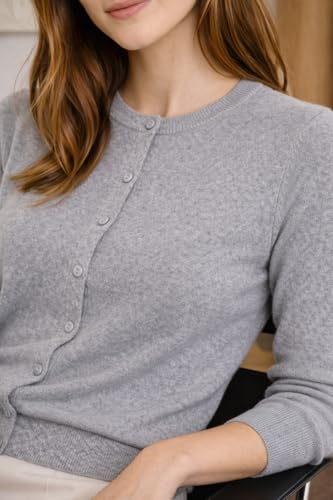 Image of State Cashmere Women's 100% Pure Cashmere Button Front Long Sleeve Crew Neck Cardigan Sweater
