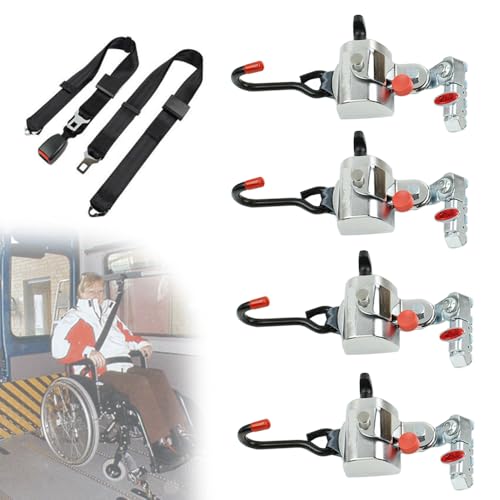 Wheelchair Retractor Safety System for Transit & Paratransit Bus, Retractable Fits L Track Fittings with Lap & Shoulder Belt Combo, DOT Standard, 4 Pcs