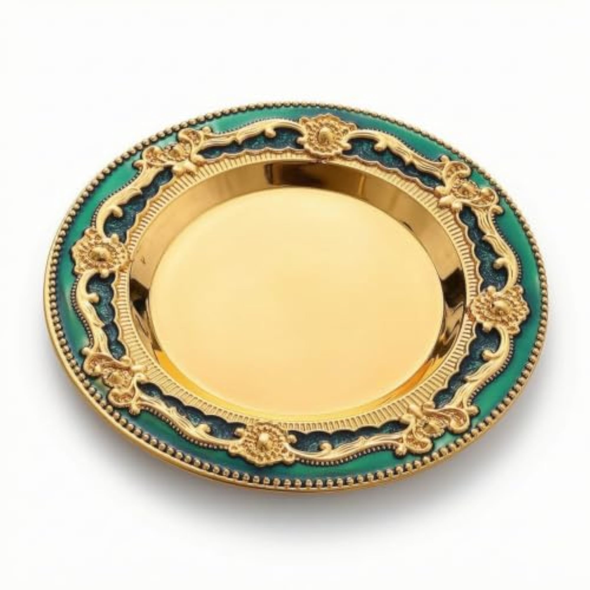Baroque-Style Round Decorative Tray with Embossed Rim, Gold