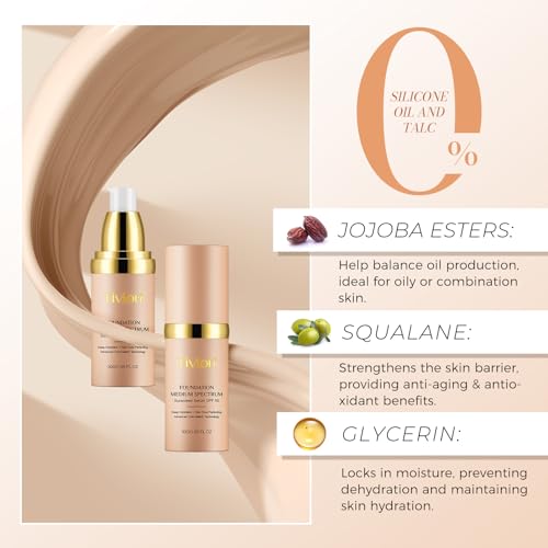 Fondotinta liquida, fondotinta correttore, fondotinta a lunga durata, peso leggero, nutriente, protezione solare, SPF 50, per tutti i tipi di pelle, 30 ml - 4