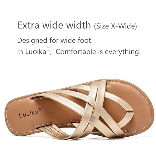 Image of Luoika Women's Wide Width Flat Sandals, Flip Flop Slides Sandal Casual Strapy Sandal Slip on Summer Beach Shoes for Women.