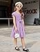 Arshiner Girls Dress Short Sleeve Summer V Neck Button Removable Belt Dresses with Pockets 9-10 Years Light Purple