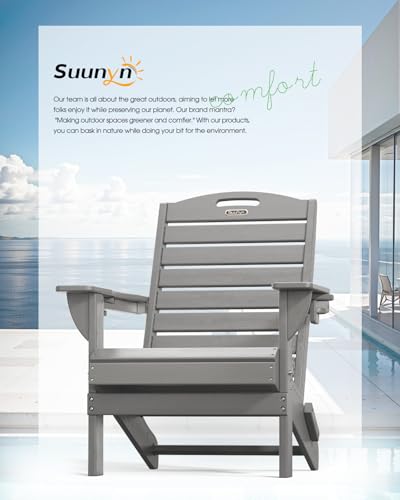 SUUNYN Adirondack Chair Folding HDPE Adirondack Chairs with Cup Holder, Outdoor Fire Pit Chairs All-Weather Lawn Chair for Deck Patio Garden (Grey) - Thumbnail 7