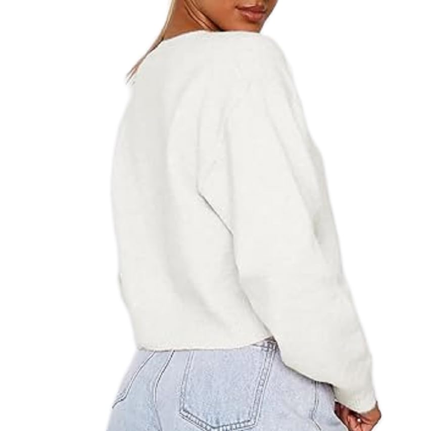 Image of Muineobuka Women Knit Cropped Cardigan Tops Long Sleeve Button Down Lightweight Bolero Sweater Tops White, X-Large