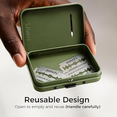 ZOMCHI Razor Blade Bank for Used Double Edge Safety Razor Blades, Compact Disposal Container for Safe Storage and Travel (Olive Green)