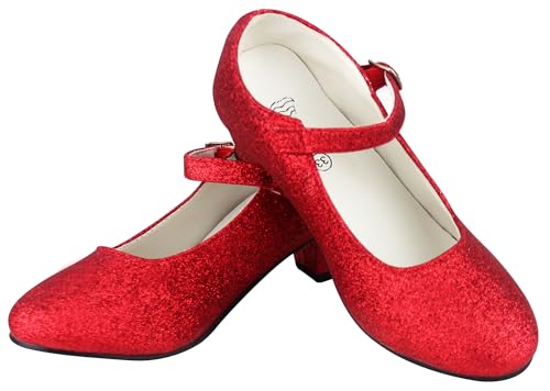 Genérico Zapatos Flamenco para Niña Calzado de Baile Sevillana con Tacon con Cuña Cómodos y para Adolescentes (Rojo Brillante, Sistema Tallas Calzado EU, Adolescente, Mujer, Números, Mediano, 35)