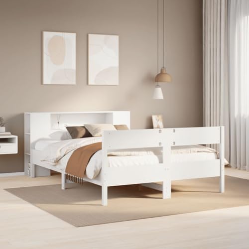 DYRJDJWIDHW Cama Juvenil somier Bed Cama individualCama con estantería sin colchón Madera Maciza Blanca 135x190 cmAdecuado para dormitorios